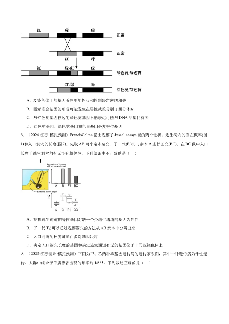押江苏卷选择题遗传的基本规律和人类遗传病（原卷版）_2024年新高考资料_5.2024三轮冲刺_备战2024年高考生物临考题号押题（江苏专用）322855714