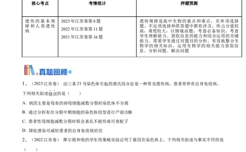 押江苏卷选择题遗传的基本规律和人类遗传病（原卷版）_2024年新高考资料_5.2024三轮冲刺_备战2024年高考生物临考题号押题（江苏专用）322855714