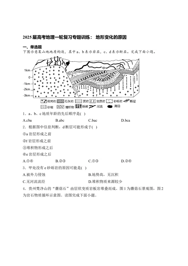 2025届高考地理一轮复习专题训练：地形变化的原因（解析版）_2025年新高考资料_专项练习_2025届高考地理一轮复习专题训练
