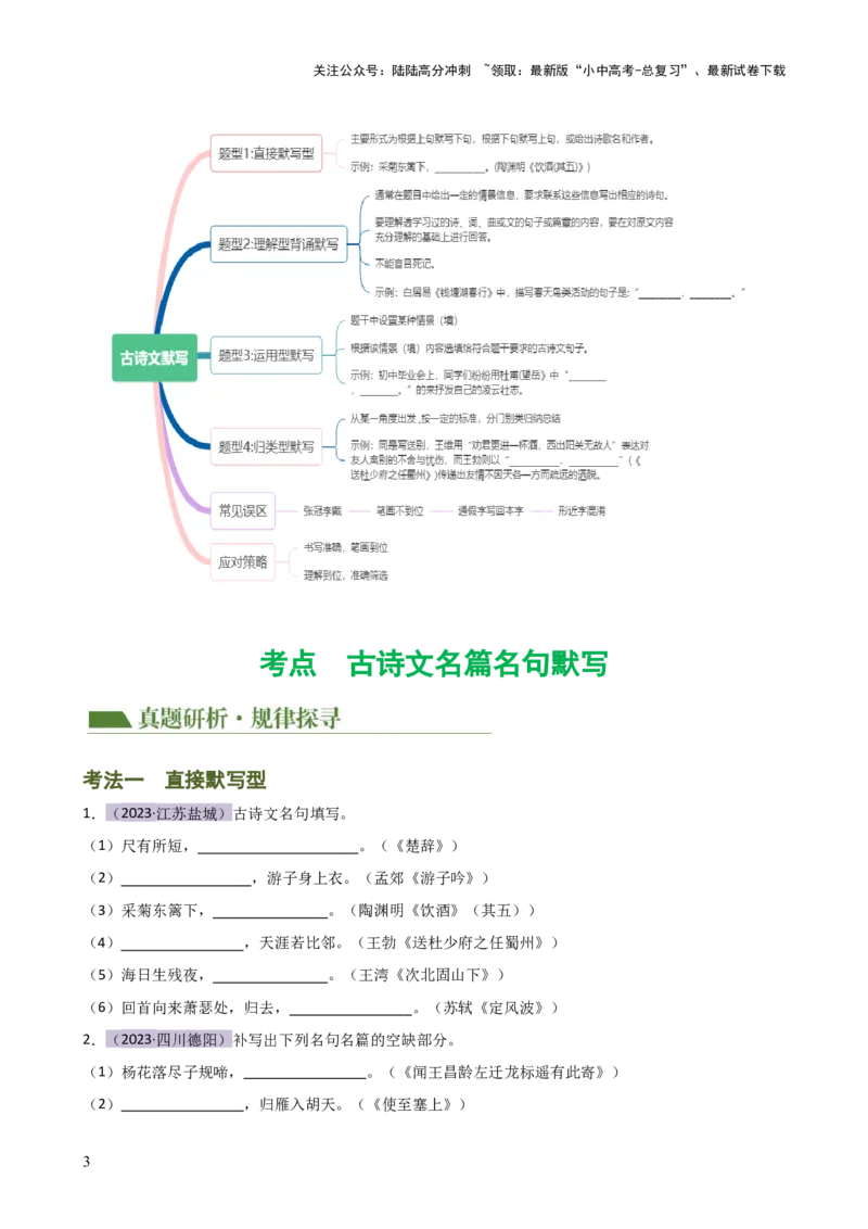 专题07名篇名句默写（讲练）-2024年中考语文二轮复习讲练测（全国通用）（原卷版）_02中考总复习（2026版更新中）_01-语文-中考总复习_2024年中考资料_二轮复习_讲义