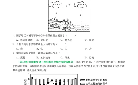3.1水循环及其影响（练习）（原卷版）_新高考复习资料_2024年新高考复习资料_一轮复习资料_完备战2024年高考地理一轮复习考点帮（新高考专用）_第二部分自然地理