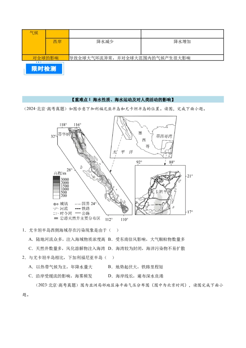 专题05海洋水环境（原卷版）_2025年新高考资料_二轮复习_01高考语文等多个文件_2025年高三地理高考二轮复习专项提升_重点&middot;难点&middot;热点专练（分地区）_北京专用