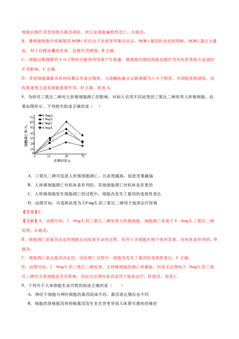 第06讲细胞的分化、衰老和死亡（练习）（解析版）_2024年新高考资料_2.2024二轮复习_2024年高考生物二轮复习讲练测（新教材新高考）