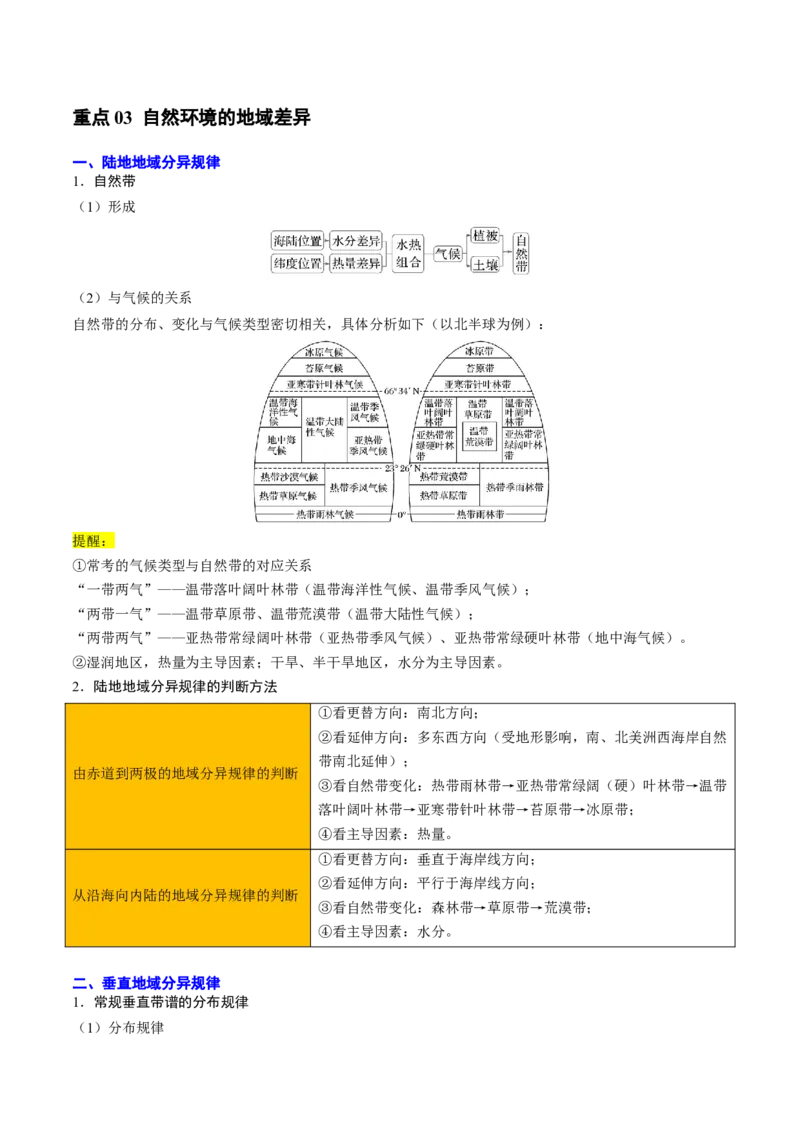 专题07自然环境的整体性与差异性（原卷版）_2025年新高考资料_二轮复习_01高考语文等多个文件_2025年高三地理高考二轮复习专项提升_重点&middot;难点&middot;热点专练（分地区）_北京专用