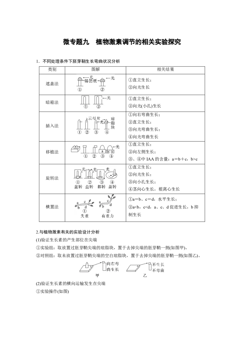 2023年高考生物一轮复习（全国版）第8单元微专题九　植物激素调节的相关实验探究_通用版（老高考）复习资料_2023年复习资料_一轮复习_2023年高考生物一轮复习讲义+课件（全国版）