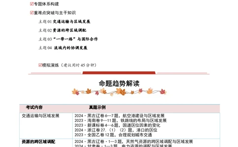 专题10区际联系与区域协调发展（原卷版）_2025年新高考资料_二轮复习_01高考语文等多个文件_2025年高三地理高考二轮复习专项提升_重点&middot;难点&middot;热点专练（分地区）_黑吉辽专用