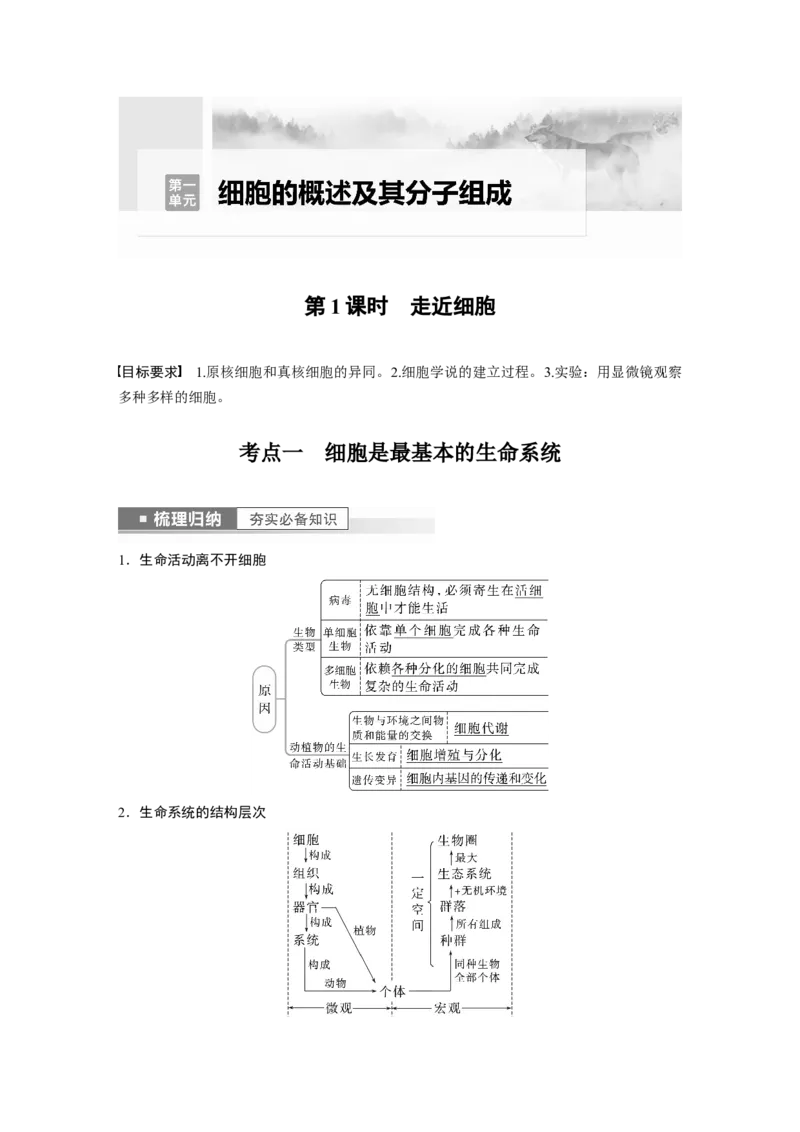 2023年高考生物一轮复习（全国版）第1单元第1课时　走近细胞_通用版（老高考）复习资料_2023年复习资料_一轮复习_2023年高考生物一轮复习讲义+课件（全国版）