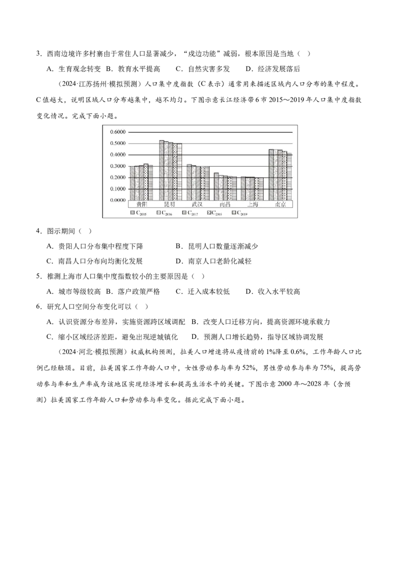 专题08人口与城市（练习）（原卷版）_2025年新高考资料_二轮复习_01高考语文等多个文件_上好课2025年高考地理二轮复习讲练测（新高考通用）_第一部分专题突破