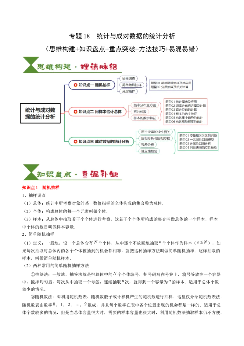 专题18统计与成对数据的统计分析（3知识点+2重难点+7方法技巧+3易错易混）（解析版）_02高考数学_2025年新高考资料_一轮复习_上好课2025年高考数学一轮复习知识清单3246850