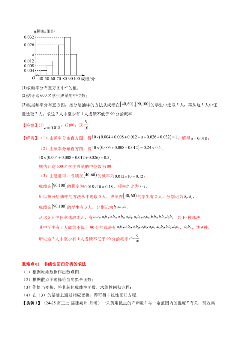 专题18统计与成对数据的统计分析（3知识点+2重难点+7方法技巧+3易错易混）（解析版）_02高考数学_2025年新高考资料_一轮复习_上好课2025年高考数学一轮复习知识清单3246850