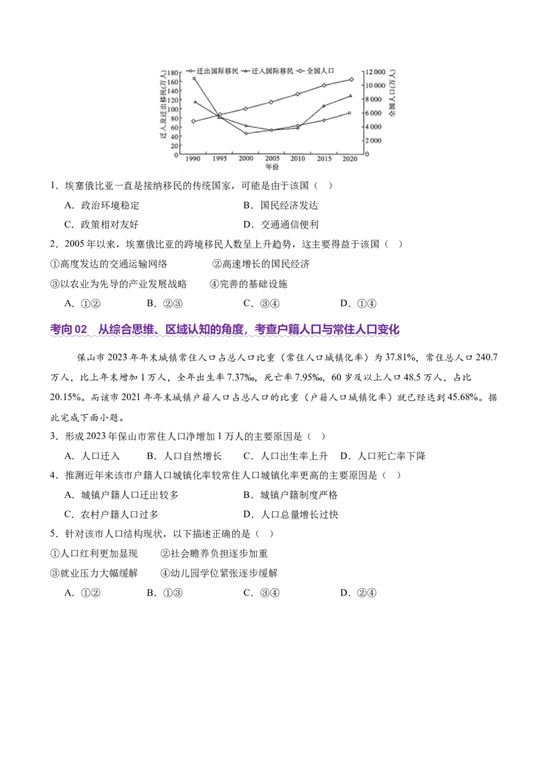 专题08人口与城市（讲义）（原卷版）_2025年新高考资料_二轮复习_01高考语文等多个文件_上好课2025年高考地理二轮复习讲练测（新高考通用）_第一部分专题突破
