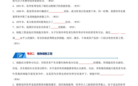 知识清单21细胞工程（原卷版）_2024年新高考资料_1.2024一轮复习_2024年高考生物一轮复习知识清单