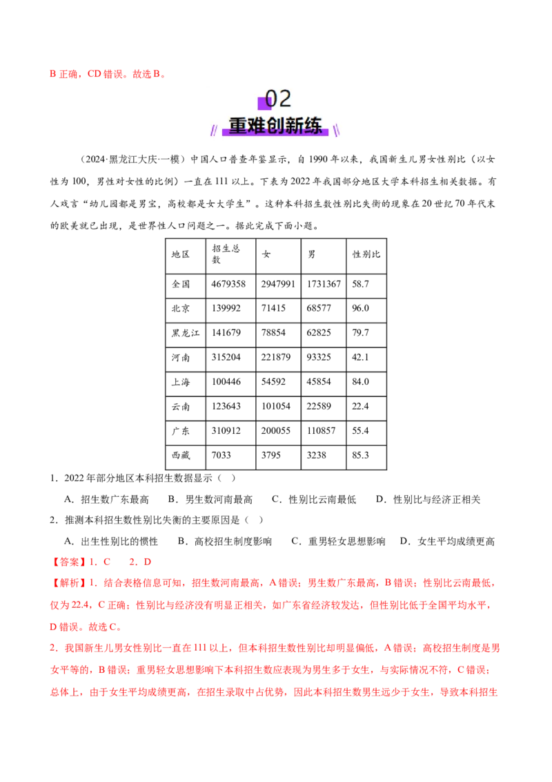 专题08人口与城市（练习）（解析版）_2025年新高考资料_二轮复习_01高考语文等多个文件_上好课2025年高考地理二轮复习讲练测（新高考通用）_第一部分专题突破