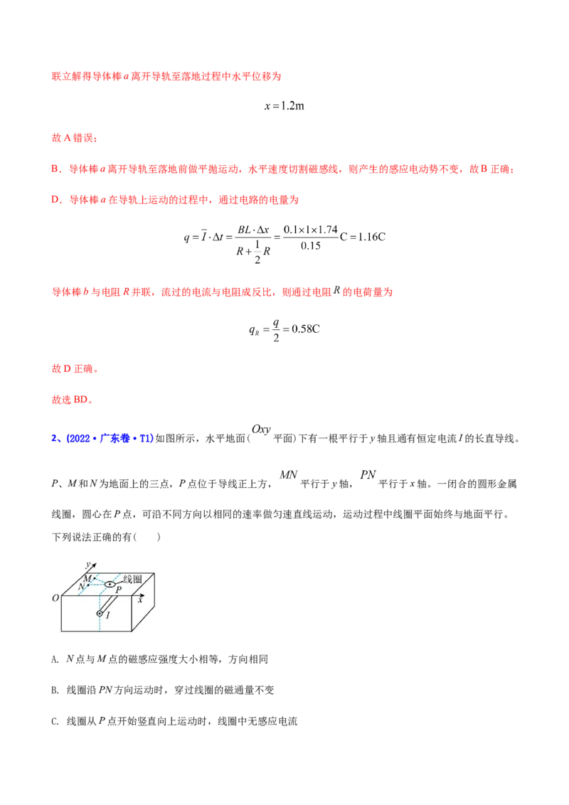 专题12电磁感应-2022年高考真题和模拟题物理分专题训练（教师版含解析）_04高考物理_2024年新高考资料_1.2024一轮复习_赠2022年高考物理真题与模拟题分类训练