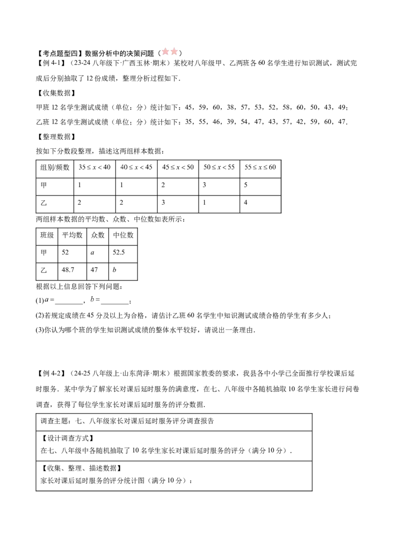 专题05数据的分析（考点清单，4考点梳理+4题型解读）学生版_初中数学_八年级数学下册（人教版）_期末专项复习-U276_2025版