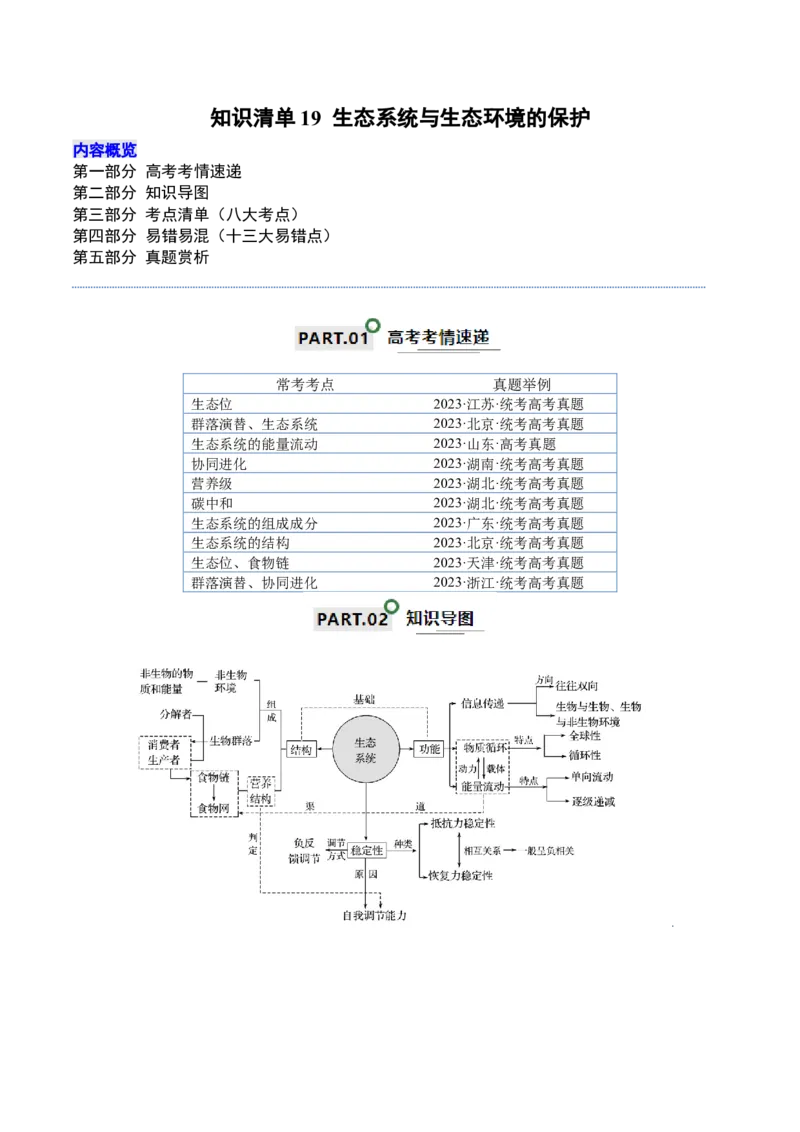 知识清单19生态系统与生态环境的保护（解析版）_2024年新高考资料_1.2024一轮复习_2024年高考生物一轮复习知识清单