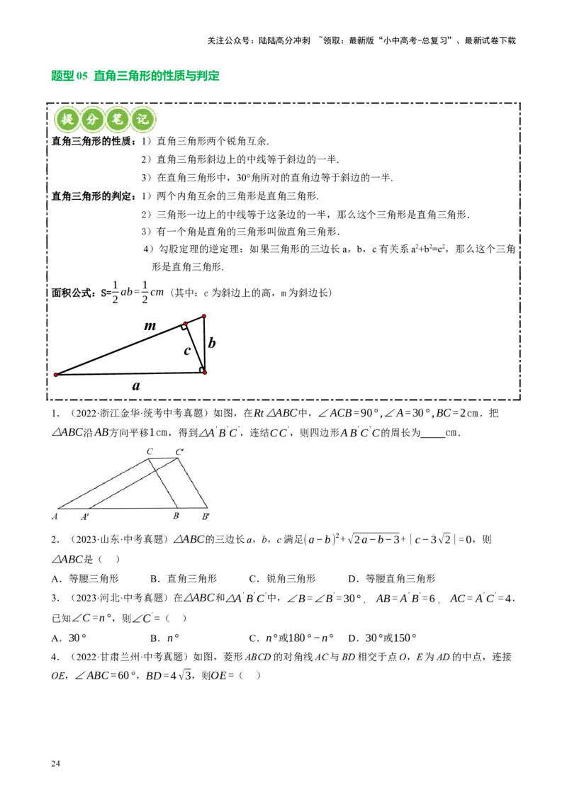 专题04三角形的性质与判定（讲练）（原卷版）_02中考总复习（2026版更新中）_02-数学-中考总复习_2024年中考复习资料_二轮复习资料_课件+讲义+练习_讲义