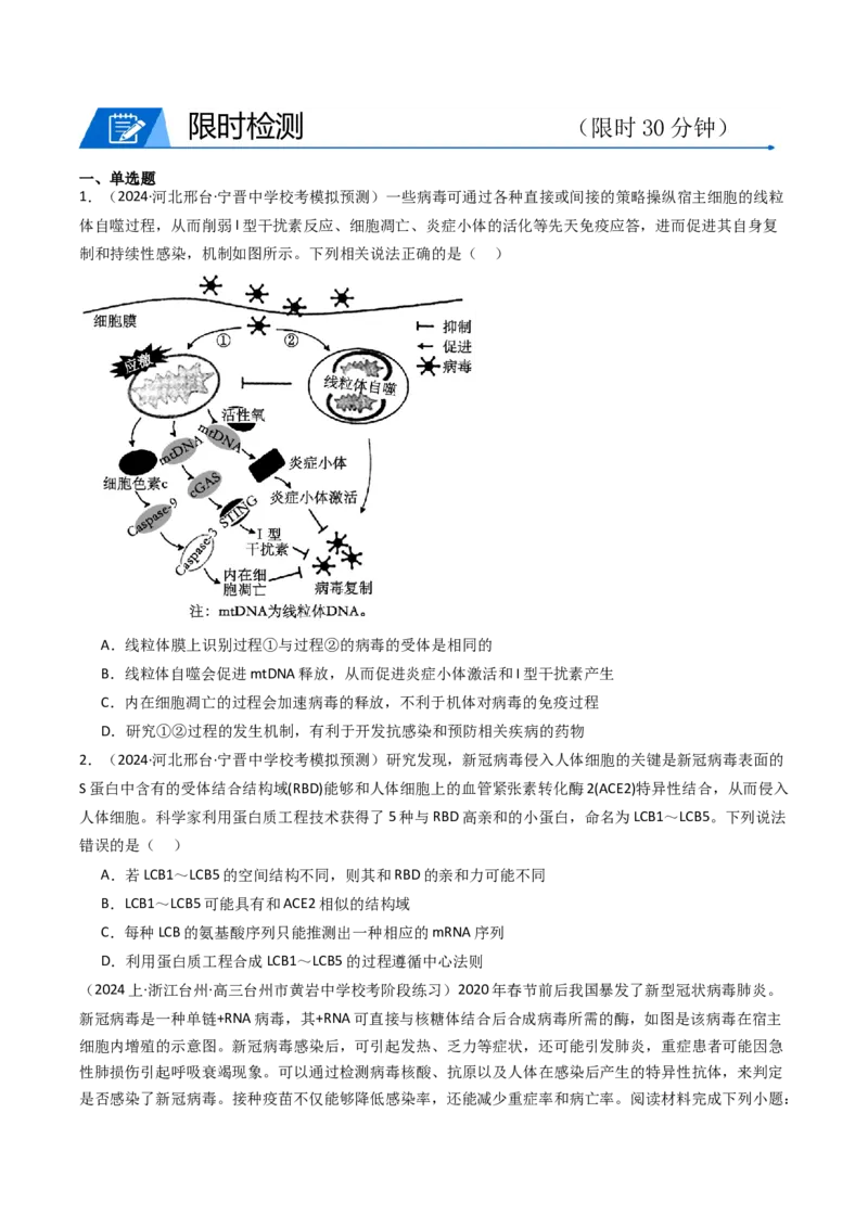 热点03病毒（原卷版）_2024年新高考资料_3.2024专项复习_2024年高考生物热点&middot;重点&middot;难点专练（新高考专用）