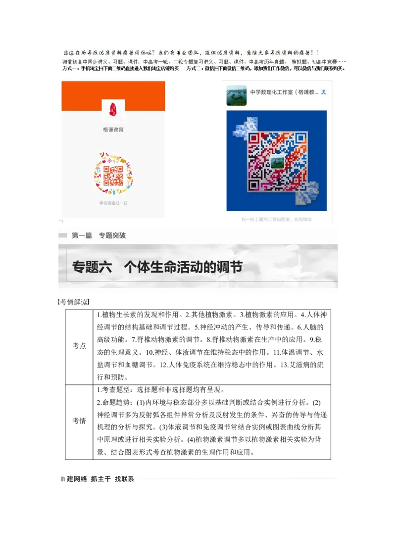 2023年高考生物二轮复习（全国版）第1篇专题突破专题6考点1　动物个体的稳态与调节_通用版（老高考）复习资料_2023年复习资料_二轮复习_2023年高考生物二轮复习讲义+课件（全国版）