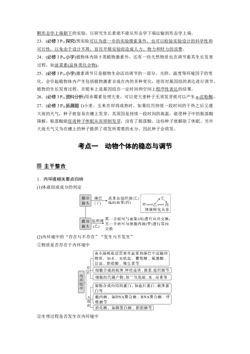 2023年高考生物二轮复习（全国版）第1篇专题突破专题6考点1　动物个体的稳态与调节_通用版（老高考）复习资料_2023年复习资料_二轮复习_2023年高考生物二轮复习讲义+课件（全国版）