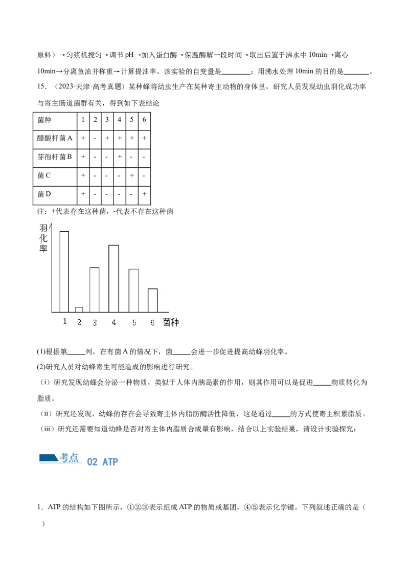 第03讲酶和ATP（练习）（原卷版）_2024年新高考资料_2.2024二轮复习_2024年高考生物二轮复习讲练测（新教材新高考）