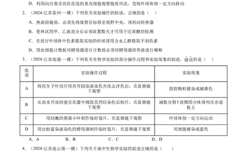押江苏卷教材实验和科学史（原卷版）_2024年新高考资料_5.2024三轮冲刺_备战2024年高考生物临考题号押题（江苏专用）322855714