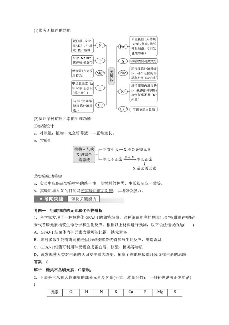 2023年高考生物一轮复习（全国版）第1单元第2课时　细胞中的无机物、糖类和脂质_通用版（老高考）复习资料_2023年复习资料_一轮复习_2023年高考生物一轮复习讲义+课件（全国版）