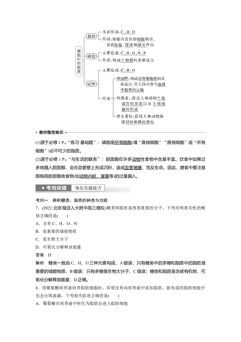 2023年高考生物一轮复习（全国版）第1单元第2课时　细胞中的无机物、糖类和脂质_通用版（老高考）复习资料_2023年复习资料_一轮复习_2023年高考生物一轮复习讲义+课件（全国版）