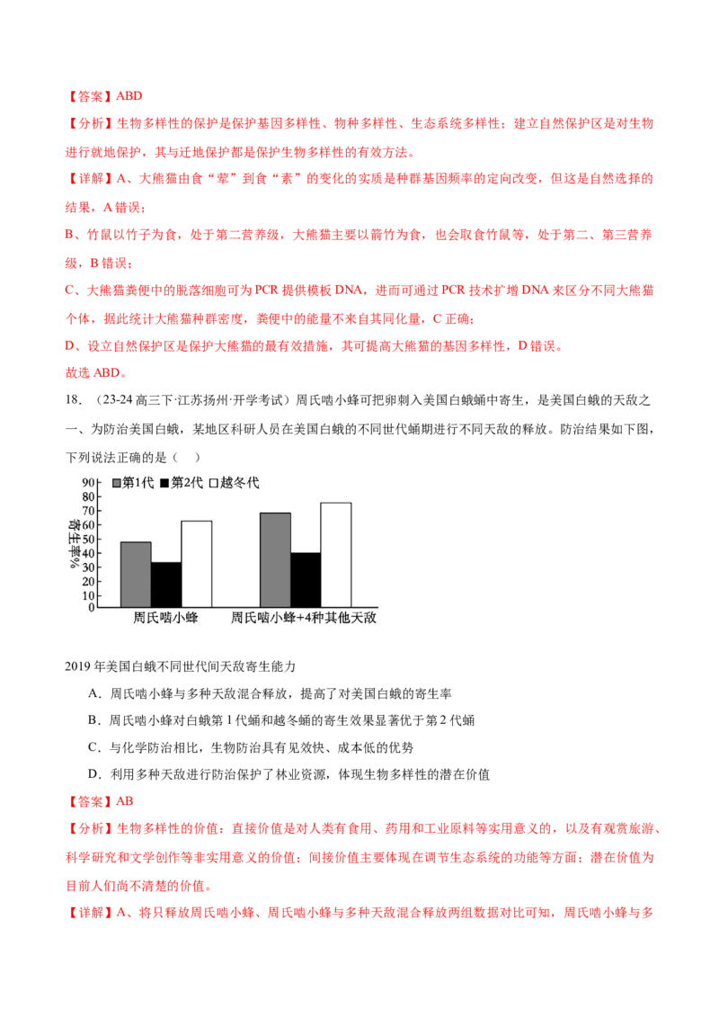 押江苏卷选择题生物与环境（解析版）_2024年新高考资料_5.2024三轮冲刺_备战2024年高考生物临考题号押题（江苏专用）322855714