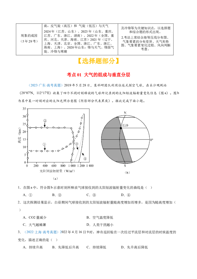 专题03地球上的大气+原卷版_2025年新高考资料_二轮复习_2025年高三地理高考二轮复习专项提升（新高考通用）3405802_真题演练