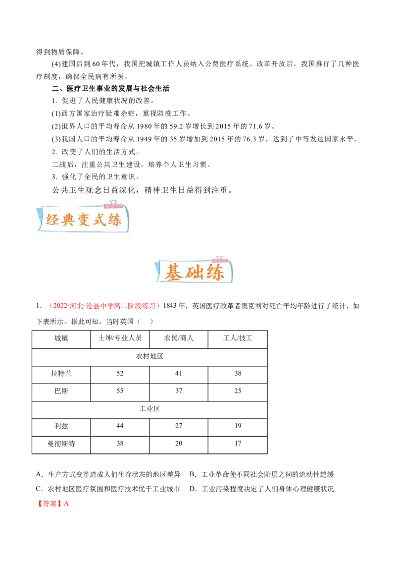 专题12人类的医疗与公共卫生（解析版）-备战2023年高考历史一轮复习考点微专题（新高考地区专用）_07高考历史_新高考复习资料_2023年新高考复习资料