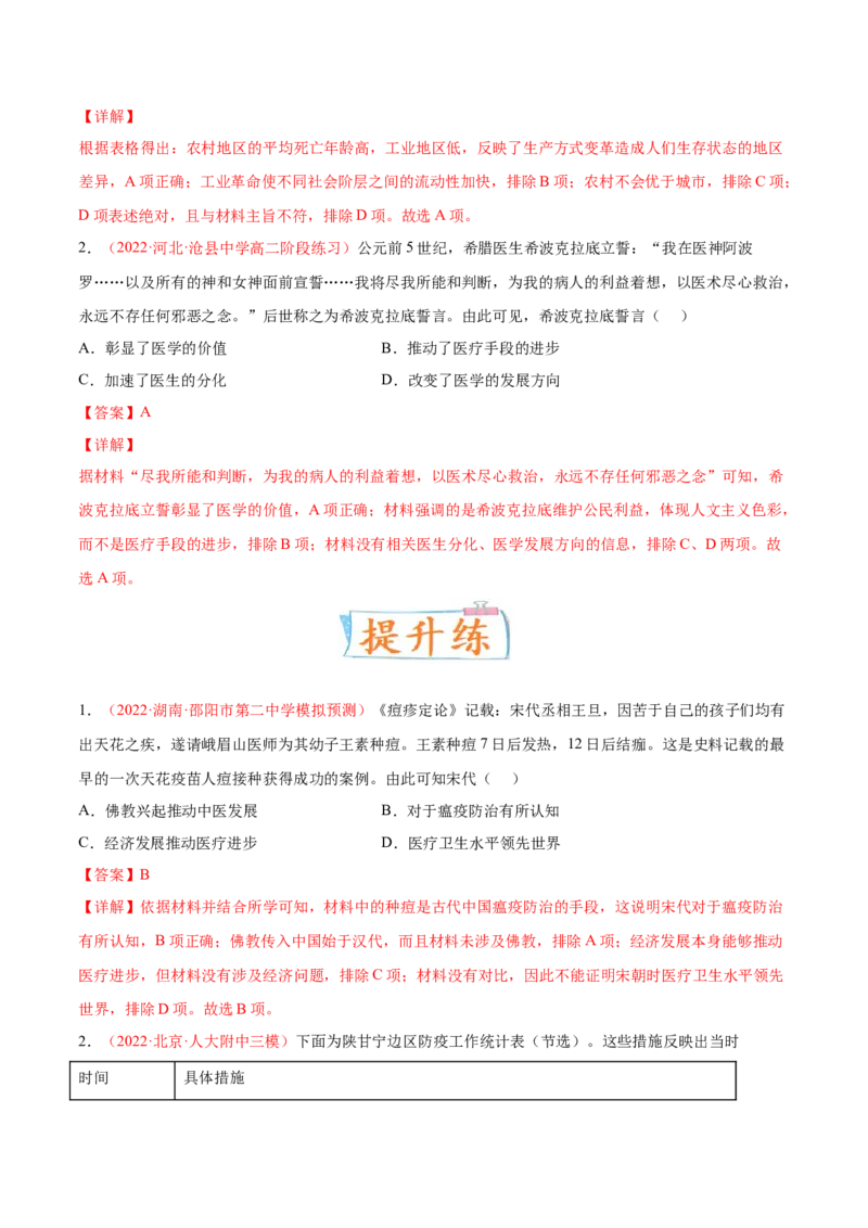 专题12人类的医疗与公共卫生（解析版）-备战2023年高考历史一轮复习考点微专题（新高考地区专用）_07高考历史_新高考复习资料_2023年新高考复习资料
