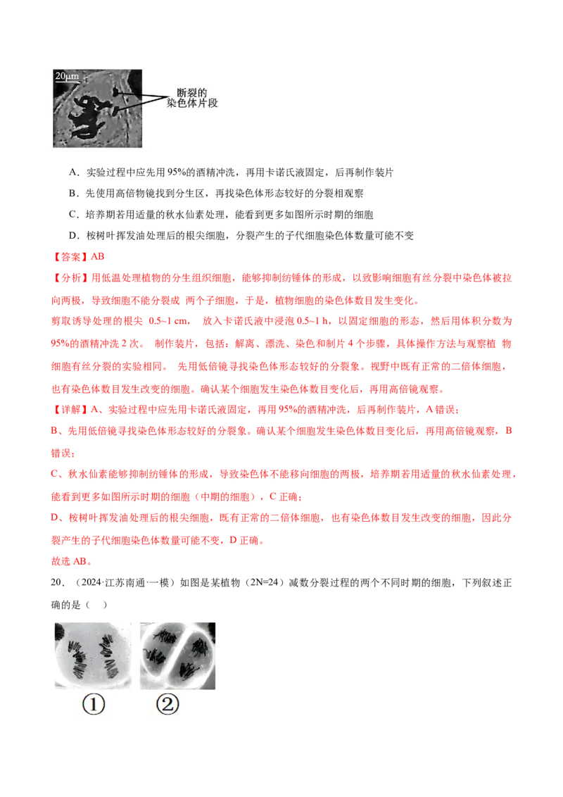 押江苏卷选择题细胞的生命历程（解析版）_2024年新高考资料_5.2024三轮冲刺_备战2024年高考生物临考题号押题（江苏专用）322855714