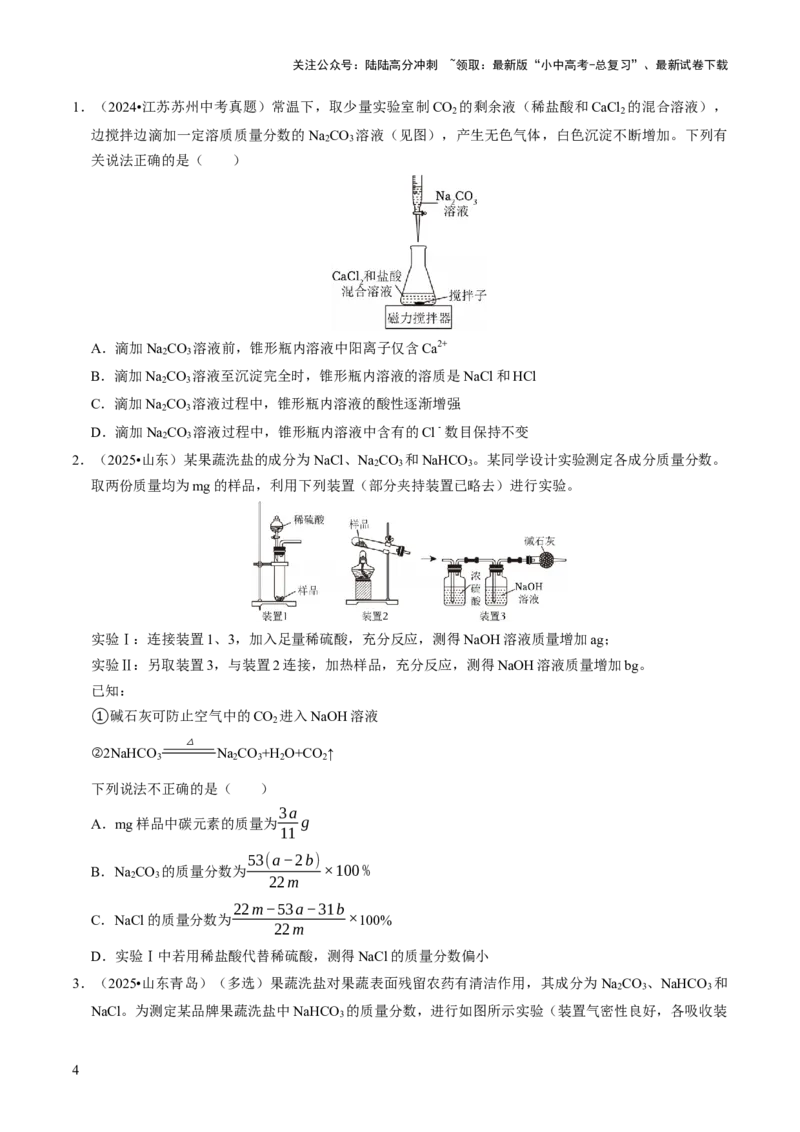 专题07常见的盐和化肥（原卷版）_02中考总复习（2026版更新中）_05-化学-中考总复习_2026年中考复习（更新中）_备战2026年中考化学真题题源解密