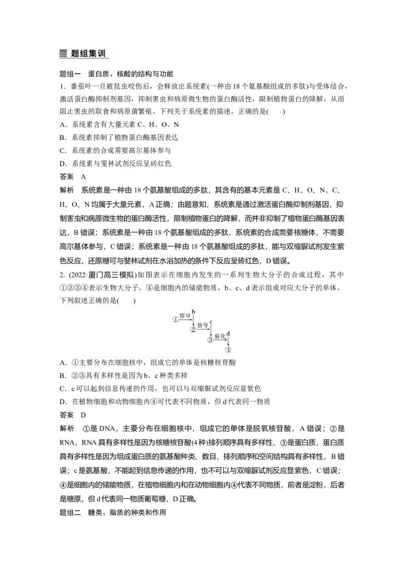 2023年高考生物二轮复习（全国版）第1篇专题突破专题1考点2　细胞中的有机物_通用版（老高考）复习资料_2023年复习资料_二轮复习_2023年高考生物二轮复习讲义+课件（全国版）