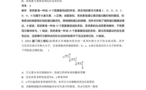 2023年高考生物二轮复习（全国版）第1篇专题突破专题1考点2　细胞中的有机物_通用版（老高考）复习资料_2023年复习资料_二轮复习_2023年高考生物二轮复习讲义+课件（全国版）