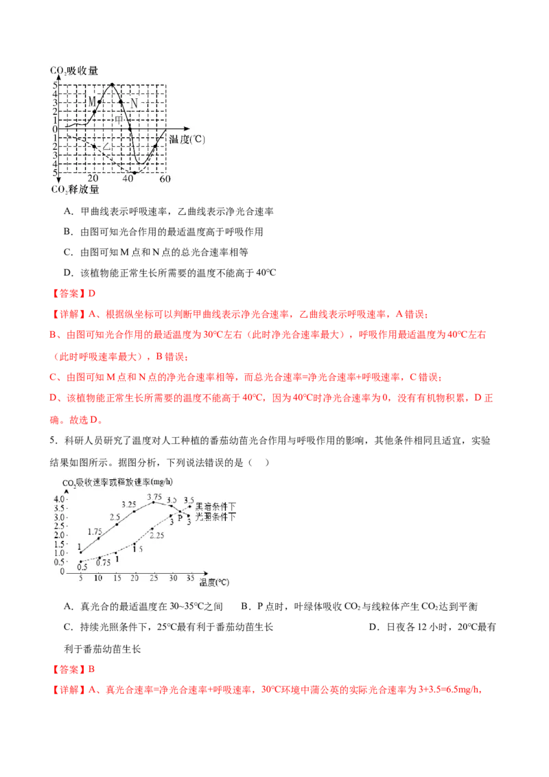 第04讲细胞呼吸和光合作用（练习）（解析版）_2024年新高考资料_2.2024二轮复习_2024年高考生物二轮复习讲练测（新教材新高考）