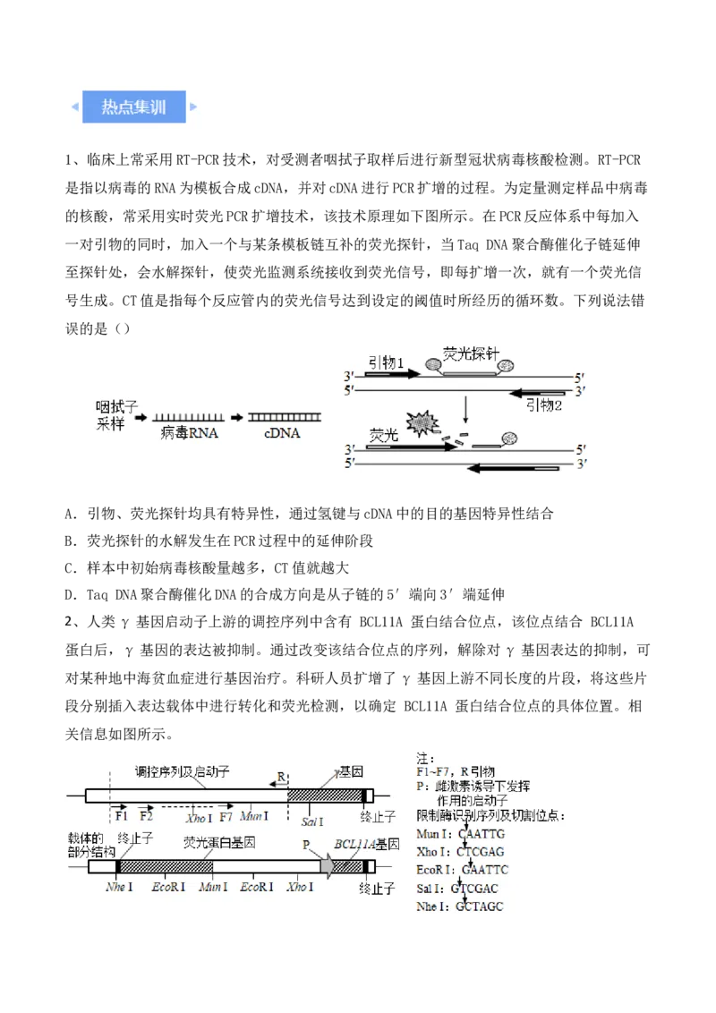 热点链接基因工程的相关热点（原卷版）_2024年新高考资料_2.2024二轮复习_2024年高考生物二轮复习讲练测（新教材新高考）