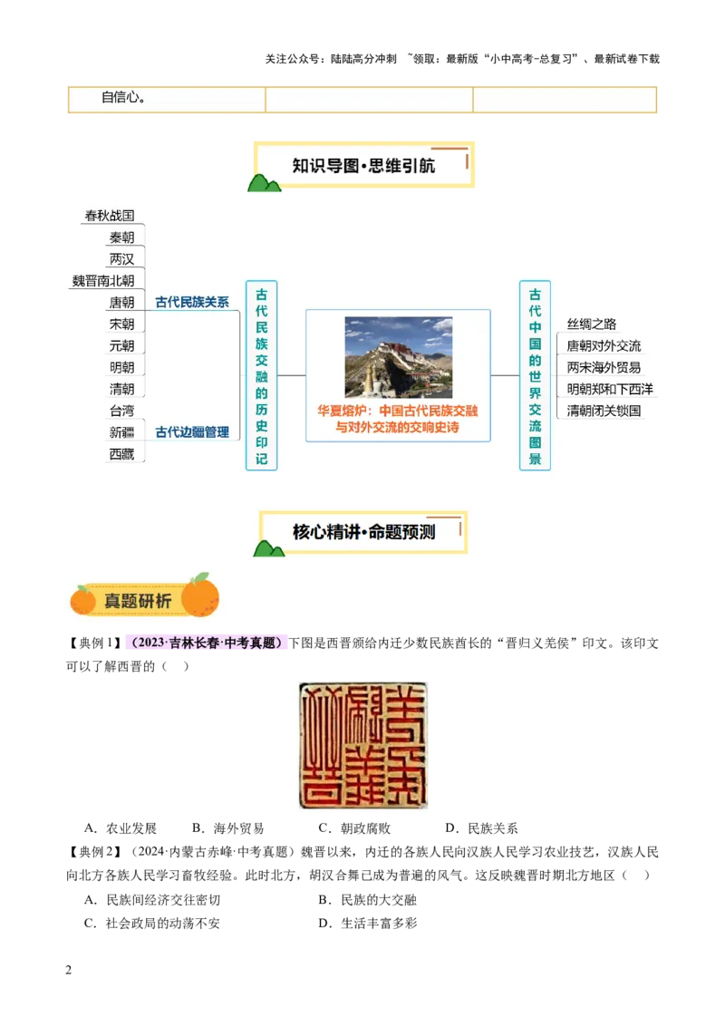 专题04华夏熔炉：中国古代民族交融与对外交流的交响史诗（讲练）（原卷版）_02中考总复习（2026版更新中）_06-历史-中考总复习_2025年中考复习资料_2025中考二轮课件ppt+讲义+练习历史