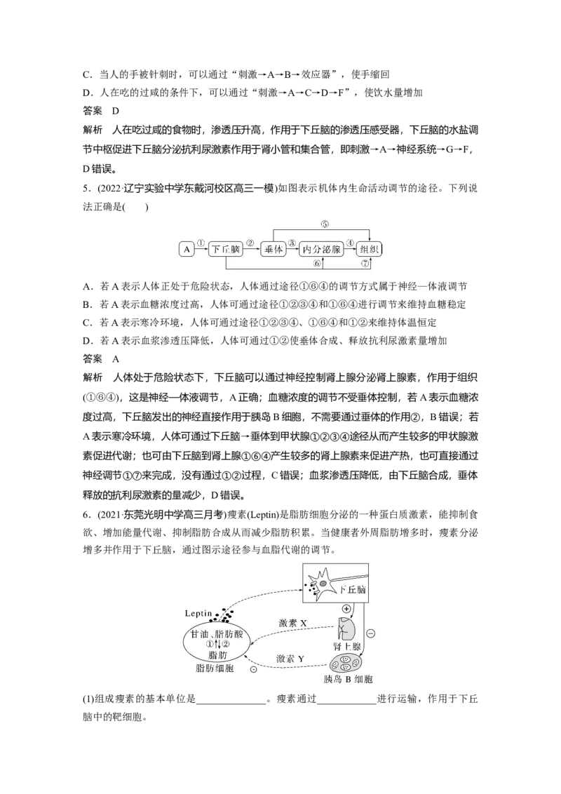 2023年高考生物一轮复习（新人教新高考）第8单元微专题八　动物生命活动调节模型的构建和分析_新高考复习资料_2023年新高考复习资料_一轮复习_2023年新高考大一轮复习讲义
