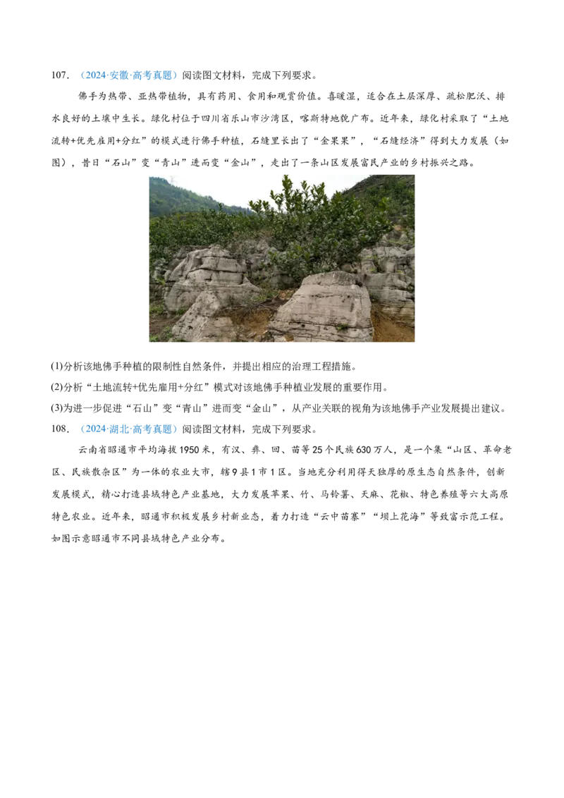 专题09农业+原卷版_2025年新高考资料_二轮复习_01高考语文等多个文件_2025年高三地理高考二轮复习专项提升_真题演练