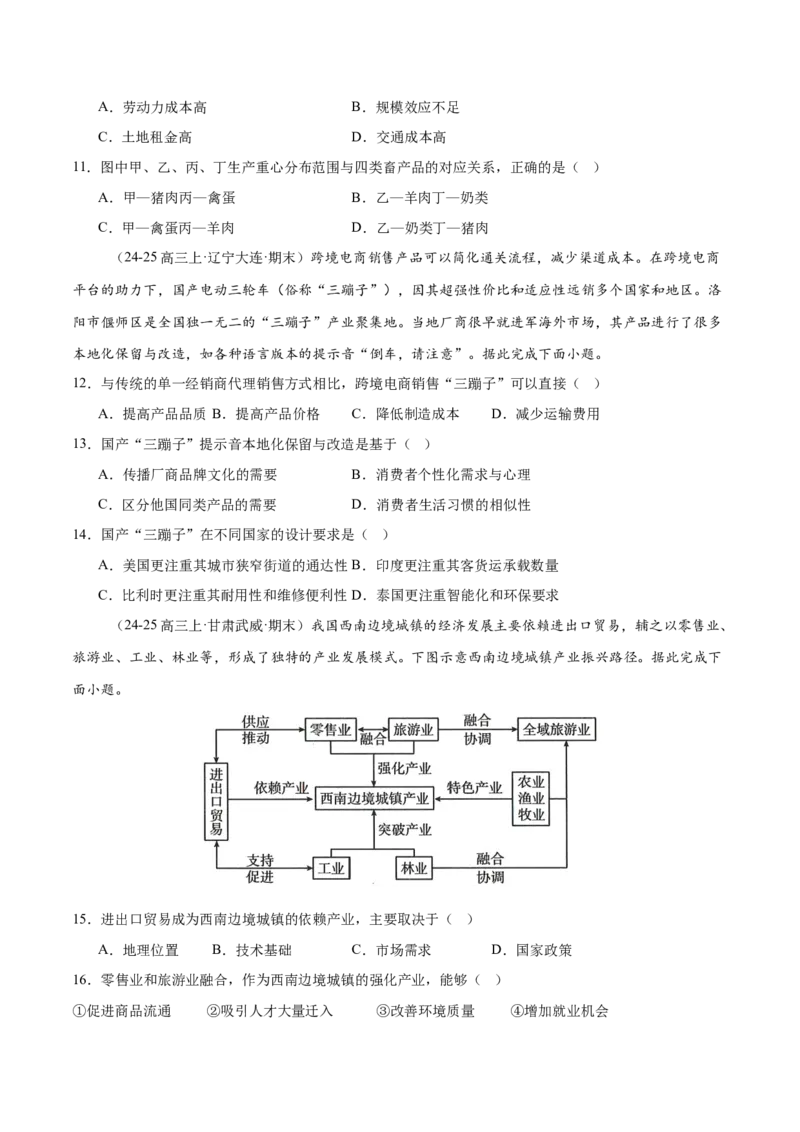 专题09产业区位与产业发展（练习）（原卷版）_2025年新高考资料_二轮复习_01高考语文等多个文件_上好课2025年高考地理二轮复习讲练测（新高考通用）_第一部分专题突破
