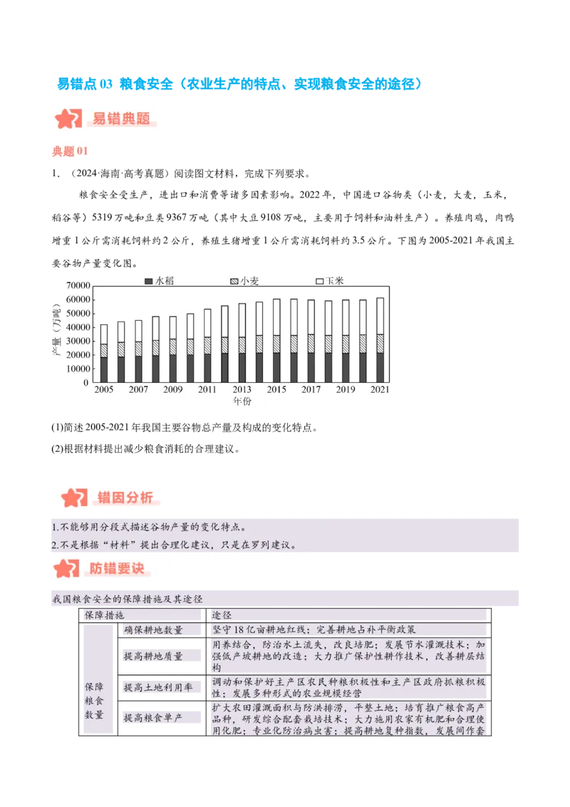 专题08农业易错提分（3大易错点）（原卷版）_2025年新高考资料_二轮复习_2025年高三地理高考二轮复习专项提升（新高考通用）3405802_易错专练