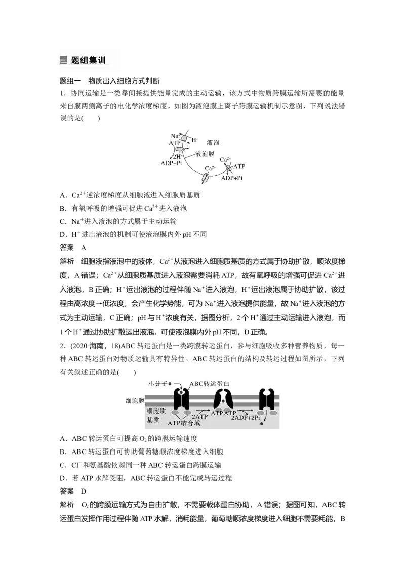 2023年高考生物二轮复习（全国版）第1篇专题突破专题1考点四　物质跨膜运输的方式_通用版（老高考）复习资料_2023年复习资料_二轮复习_2023年高考生物二轮复习讲义+课件（全国版）