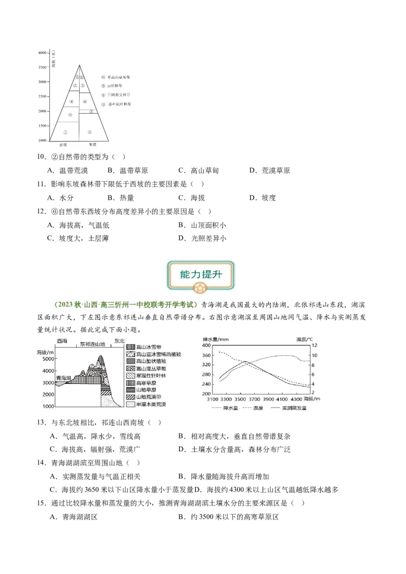 4.4自然环境的地域差异性（练习）（原卷版）_新高考复习资料_2024年新高考复习资料_一轮复习资料_完备战2024年高考地理一轮复习考点帮（新高考专用）_第二部分自然地理