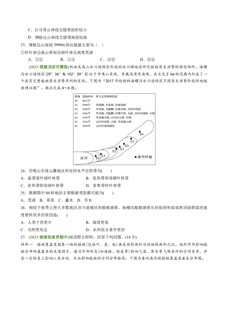 4.4自然环境的地域差异性（练习）（原卷版）_新高考复习资料_2024年新高考复习资料_一轮复习资料_完备战2024年高考地理一轮复习考点帮（新高考专用）_第二部分自然地理