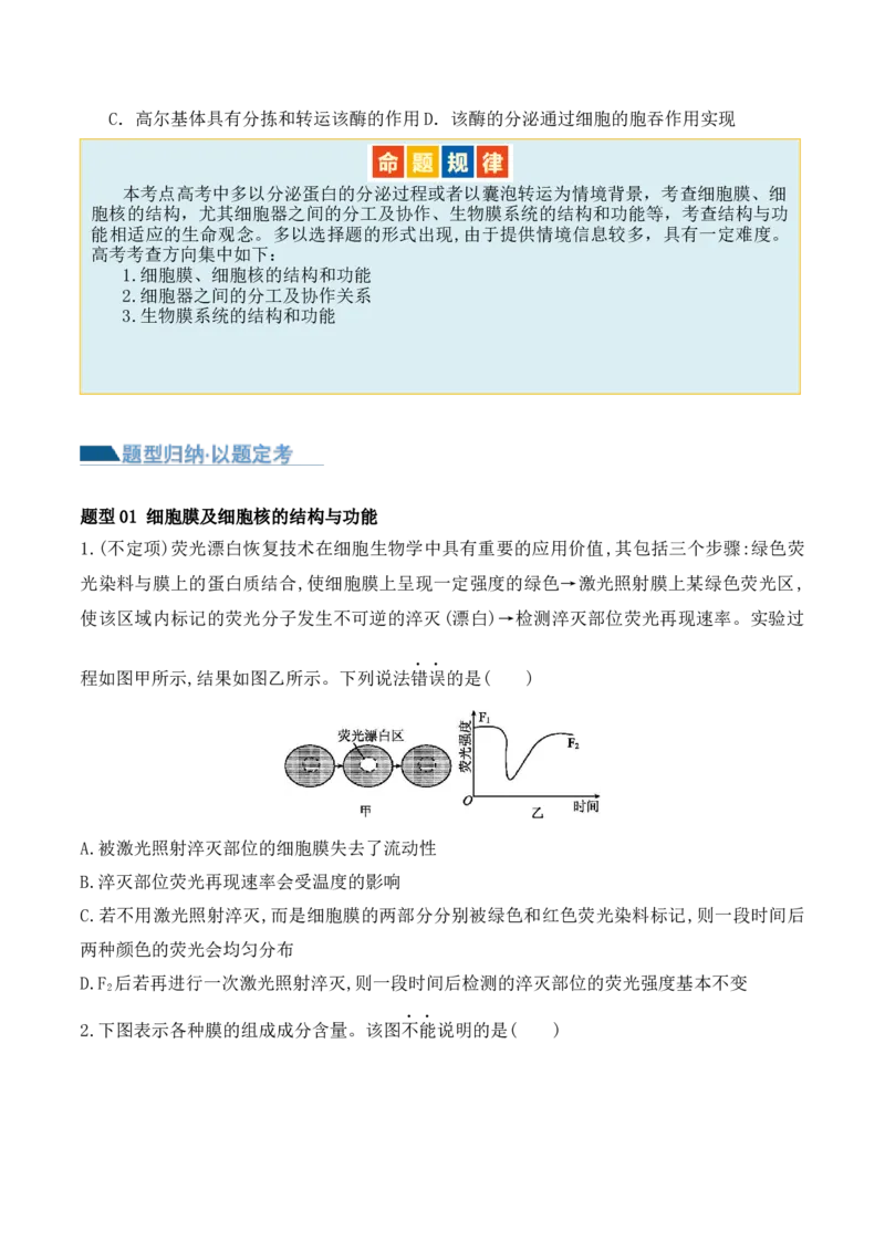 第02讲细胞的基本结构、功能与物质进出细胞的方式（讲义）原卷版_2024年新高考资料_2.2024二轮复习_2024年高考生物二轮复习讲练测（新教材新高考）