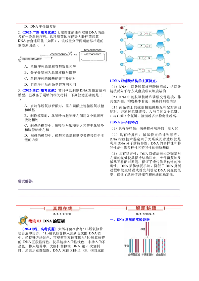 押新高考卷遗传的分子基础（原卷版）-备战2024年高考生物临考题号押题（新高考通用）_2024年新高考资料_5.2024三轮冲刺_备战2024年高考生物临考题号押题（新高考通用）322745222