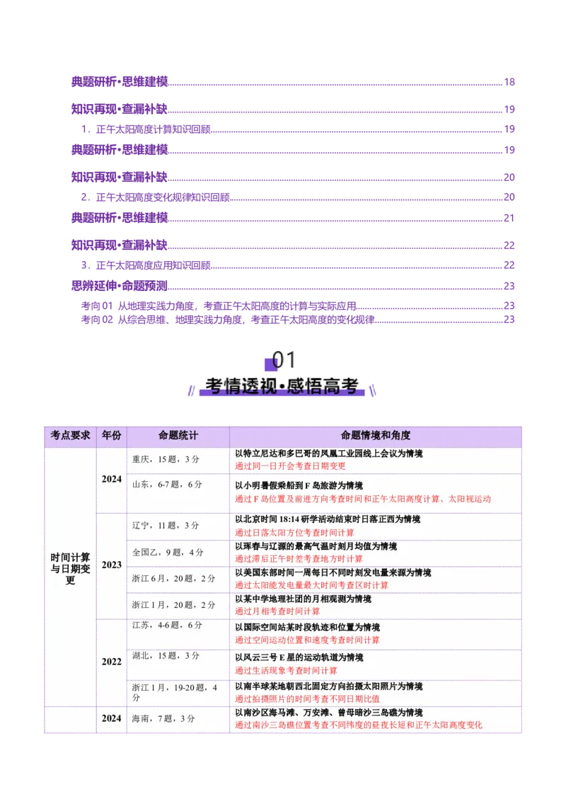 专题02地球运动（讲义）（原卷版）更新_2025年新高考资料_二轮复习_01高考语文等多个文件_上好课2025年高考地理二轮复习讲练测（新高考通用）_第一部分专题突破