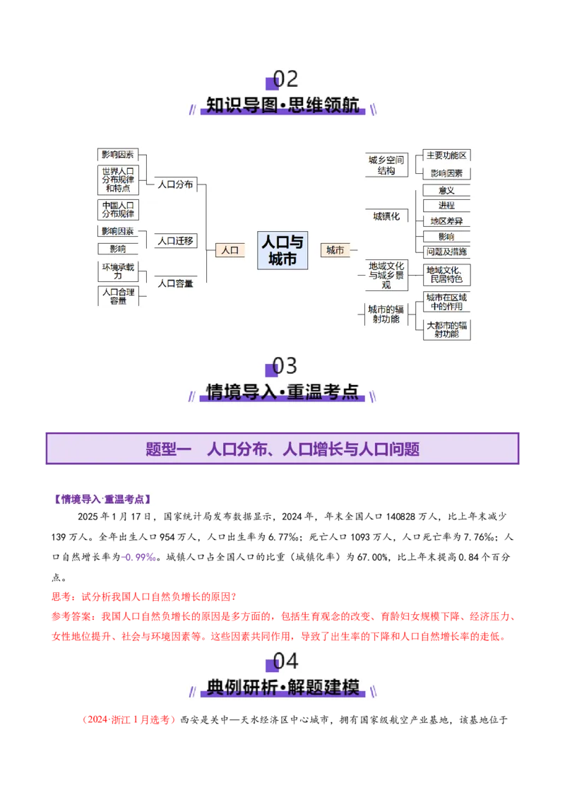 专题08人口与城市（讲义）（解析版）_2025年新高考资料_二轮复习_2025年高三地理高考二轮复习专项提升（新高考通用）3405802_二轮讲义